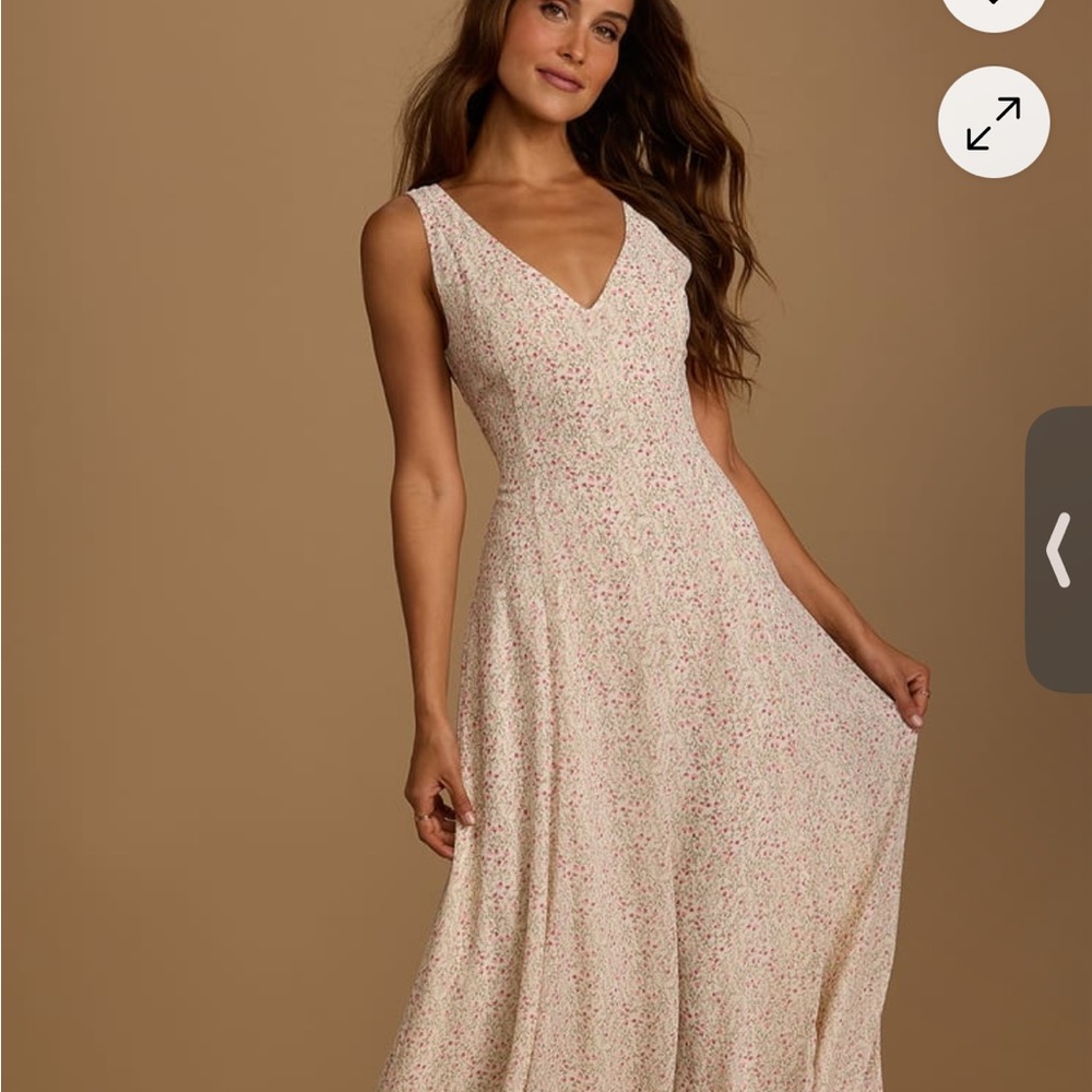 Lulu's Cream Floral Maxi Dress